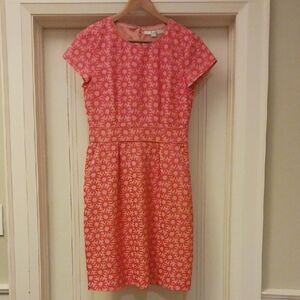 Boden Coral Pink Floral Short-Sleeve Midi Dress